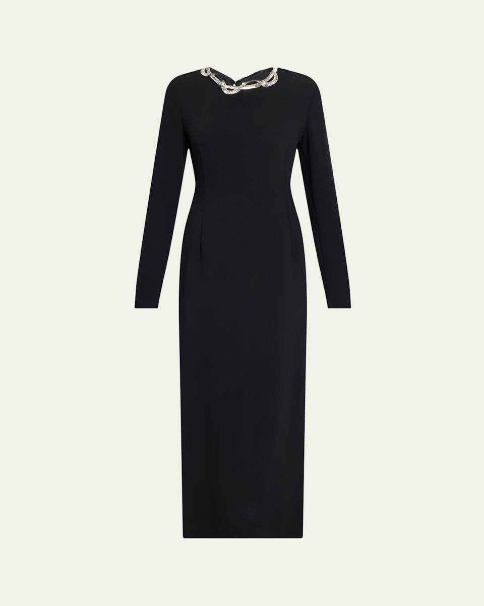 Mitsuko Crystal Long-Sleeve Maxi Dress